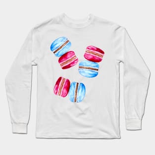 Cute Watercolor Macarons Red & Blue Illustration Long Sleeve T-Shirt